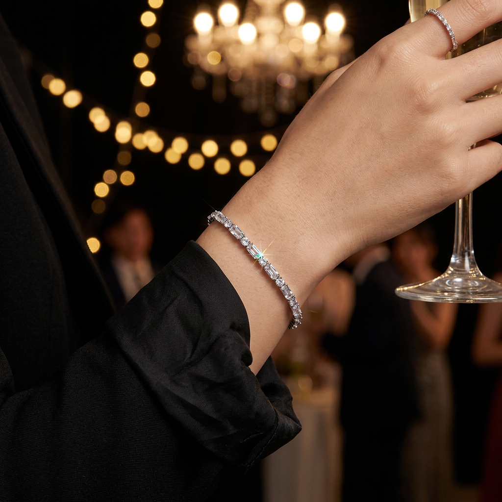 Silver White Zircon On-Wrist Wearing Shot