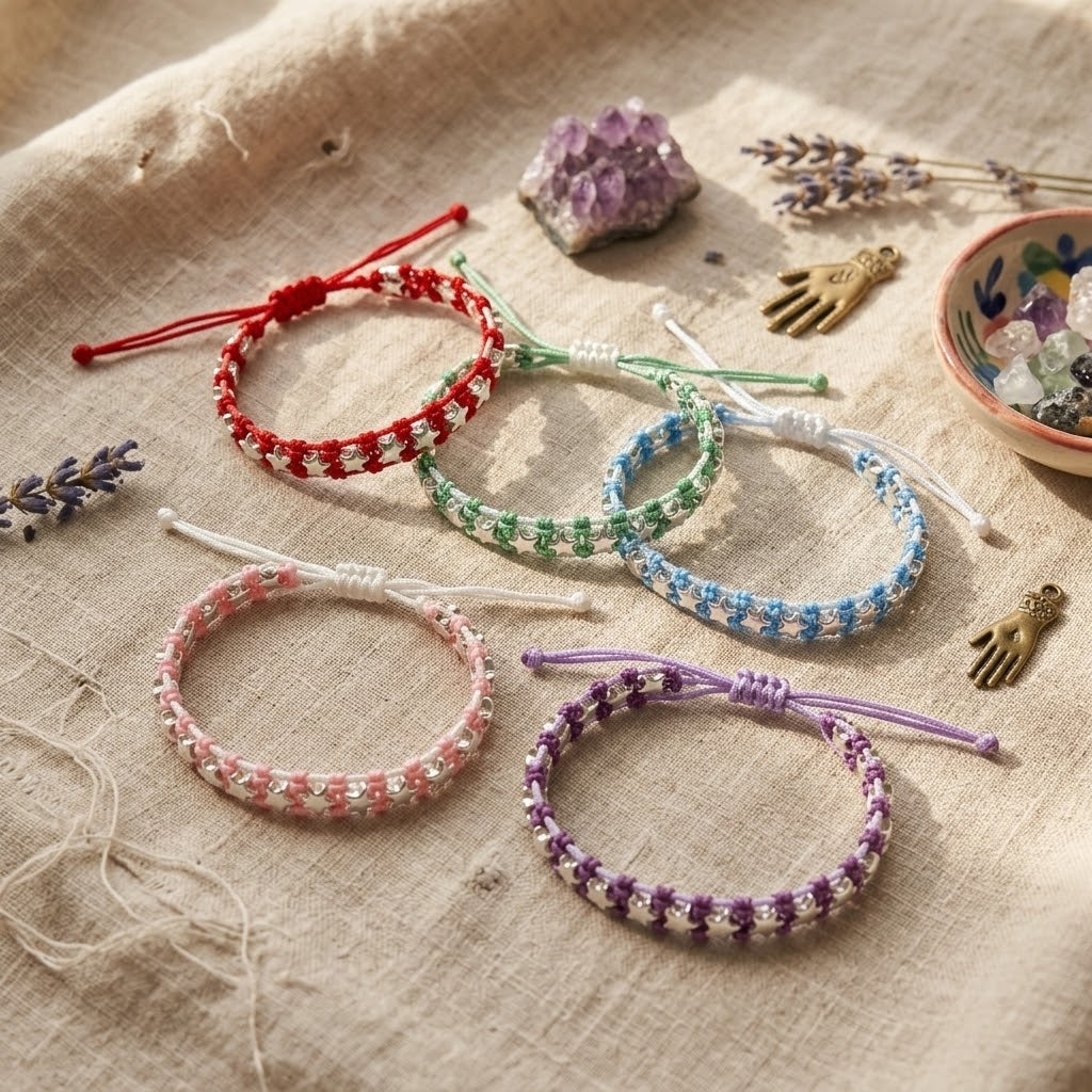 Handmade Woven Star Charm Bracelet – Adjustable Sliding Cord