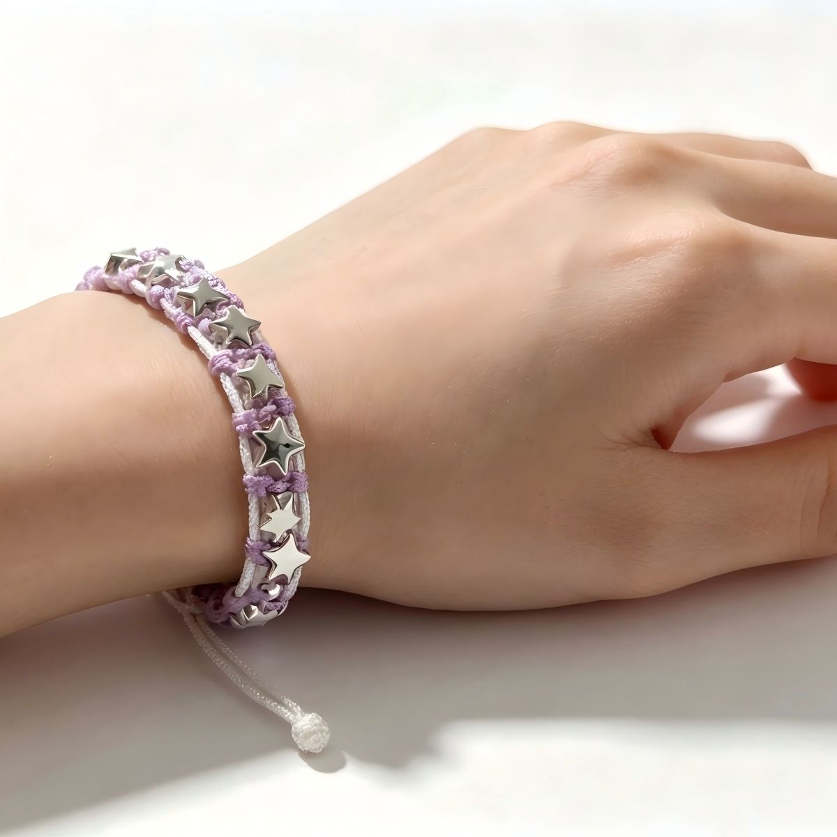Handmade Woven Star Charm Bracelet – Adjustable Sliding Cord
