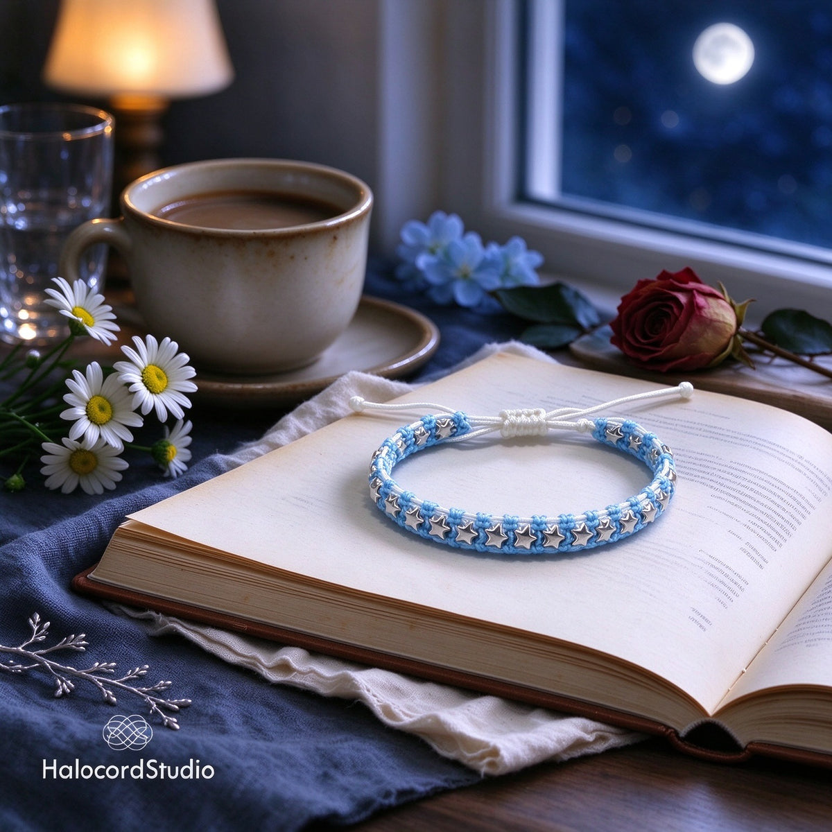 Handmade Woven Star Charm Bracelet – Adjustable Sliding Cord