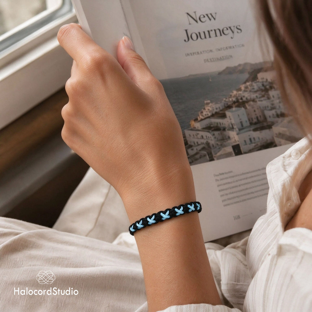 Handmade Woven Cross-Stitch Cord Bracelet – Adjustable Sliding Clasp