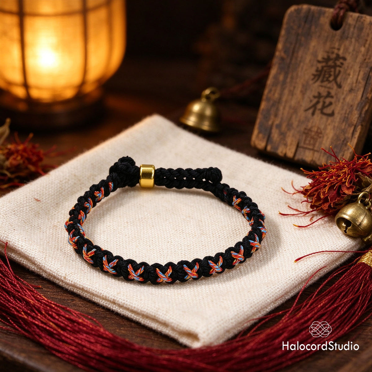 Handmade Woven Cross-Stitch Cord Bracelet – Adjustable Sliding Clasp