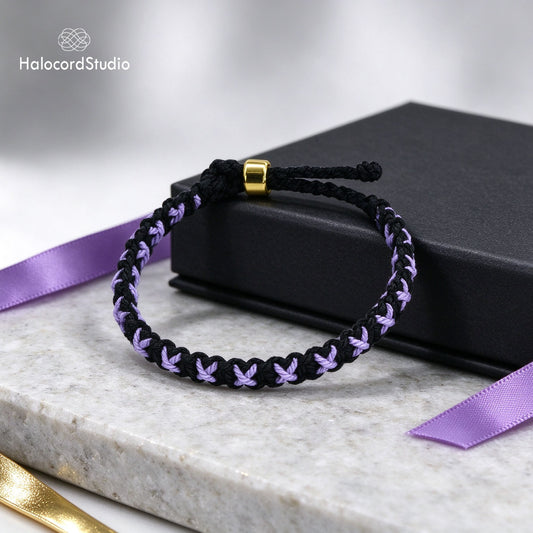 Handmade Woven Cross-Stitch Cord Bracelet – Adjustable Sliding Clasp