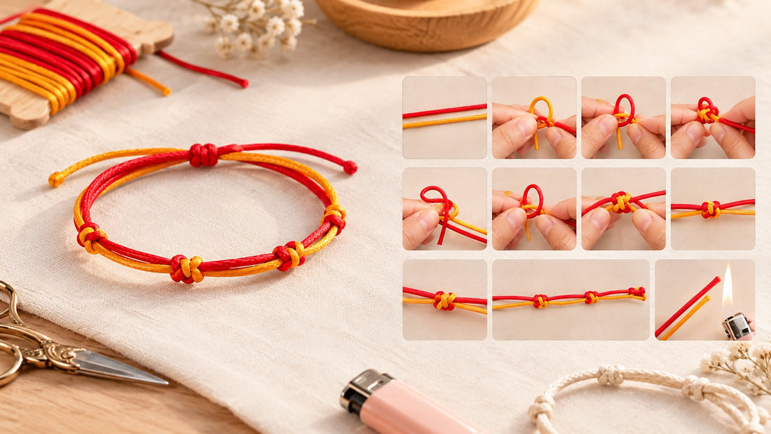 How to make a double knot bracelet step by step DIY tutorial illustration