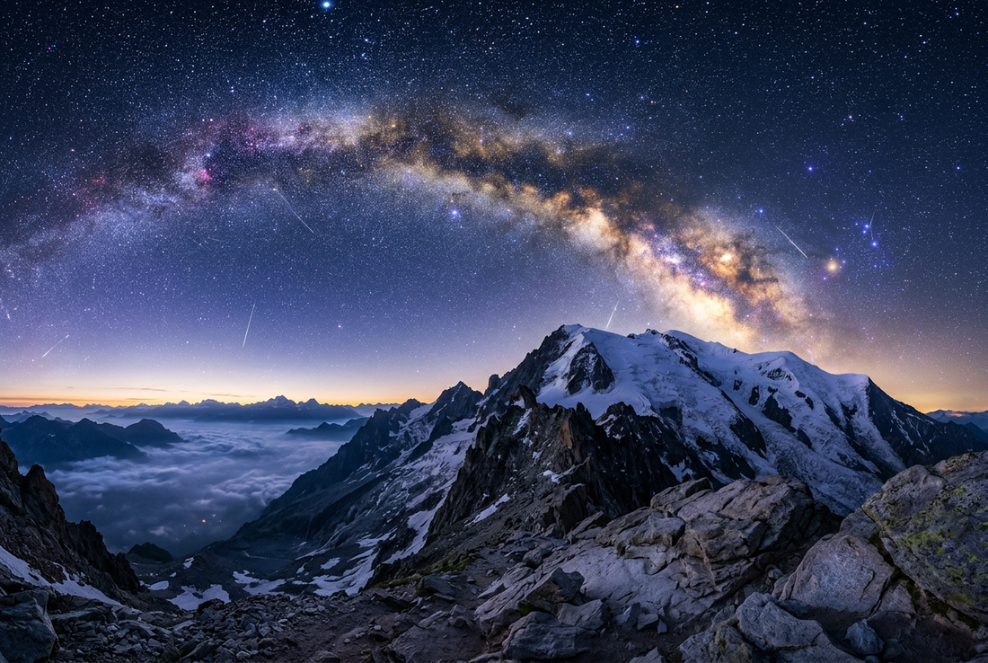 Brilliant Celestial Night Sky with Glowing Constellations and Milky Way over Mountain Summit