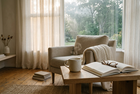 Knowing Sufficiency Taoist Living - Sunlit Minimalist Room and Morning Tea