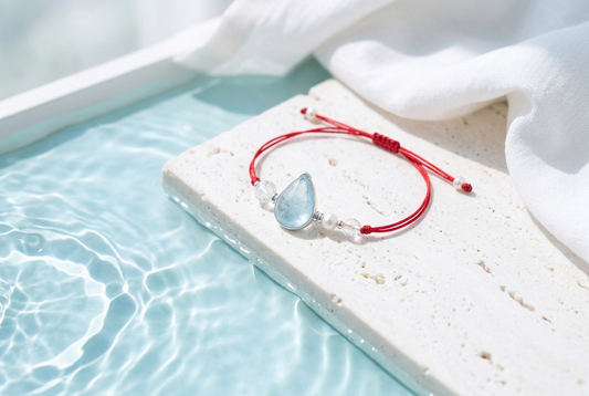 Flowing Clarity: Custom Aquamarine Red String Bracelets