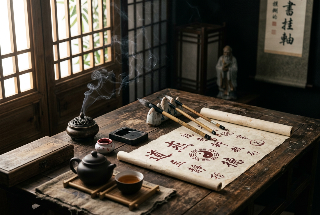 Taoist Sacred Talismans Fu Lu Calligraphy and Spiritual Altar