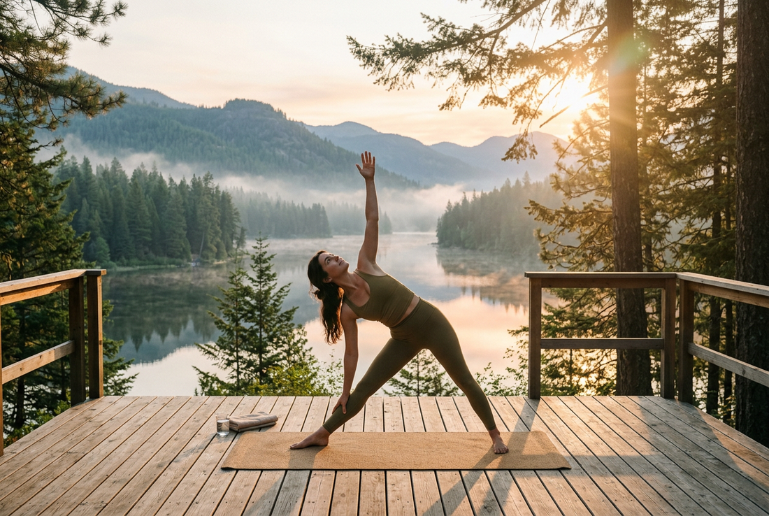 Serene Sunrise Yoga Flow in Nature Embracing Taoist Balance and Mindfulness