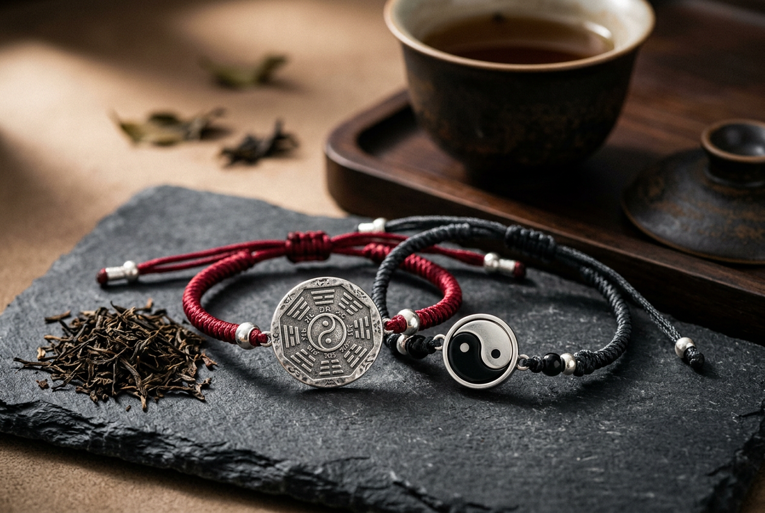 Artisan Taoist fine jewelry collection featuring kinetic Yin-Yang pendant and nephrite jade cord bracelets