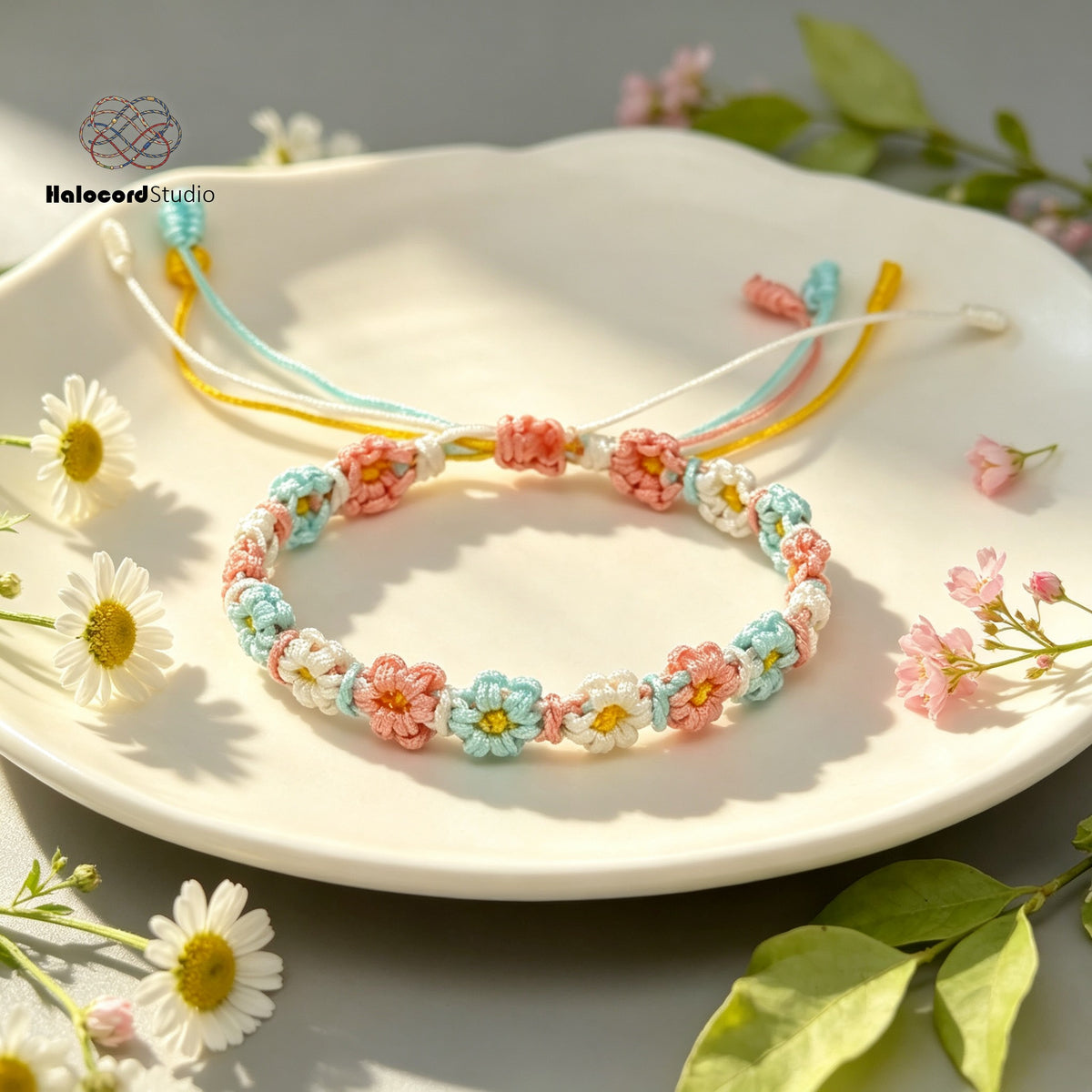 Handmade Daisy Braided Bracelet | Boho Floral Friendship Bracelet