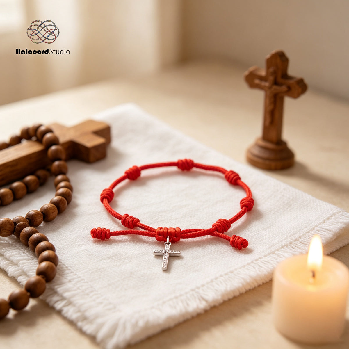 7 Knots Red String Cross Bracelet – Spiritual Protection Gift for Women & Men