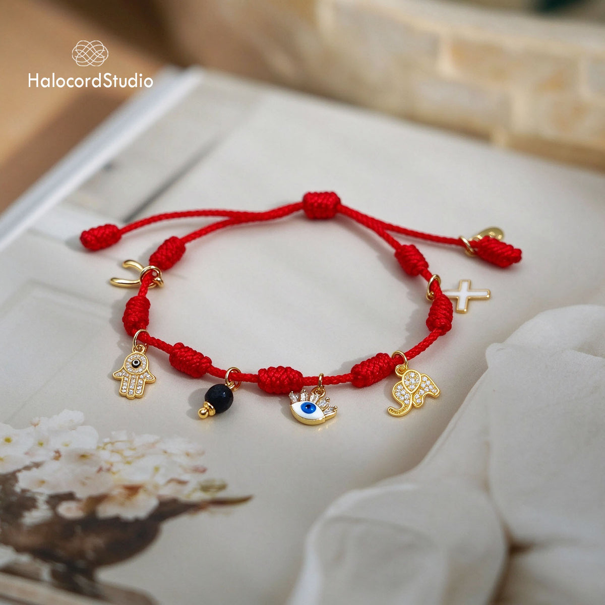 7 Knots Kabbalah Red String Protection Bracelet with 6 Lucky Amulets