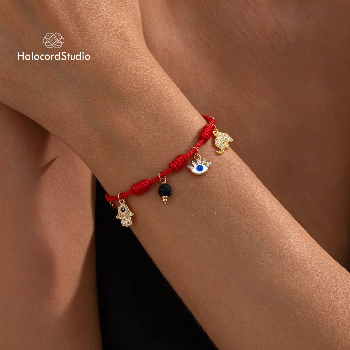 7 Knots Kabbalah Red String Protection Bracelet with 6 Lucky Amulets