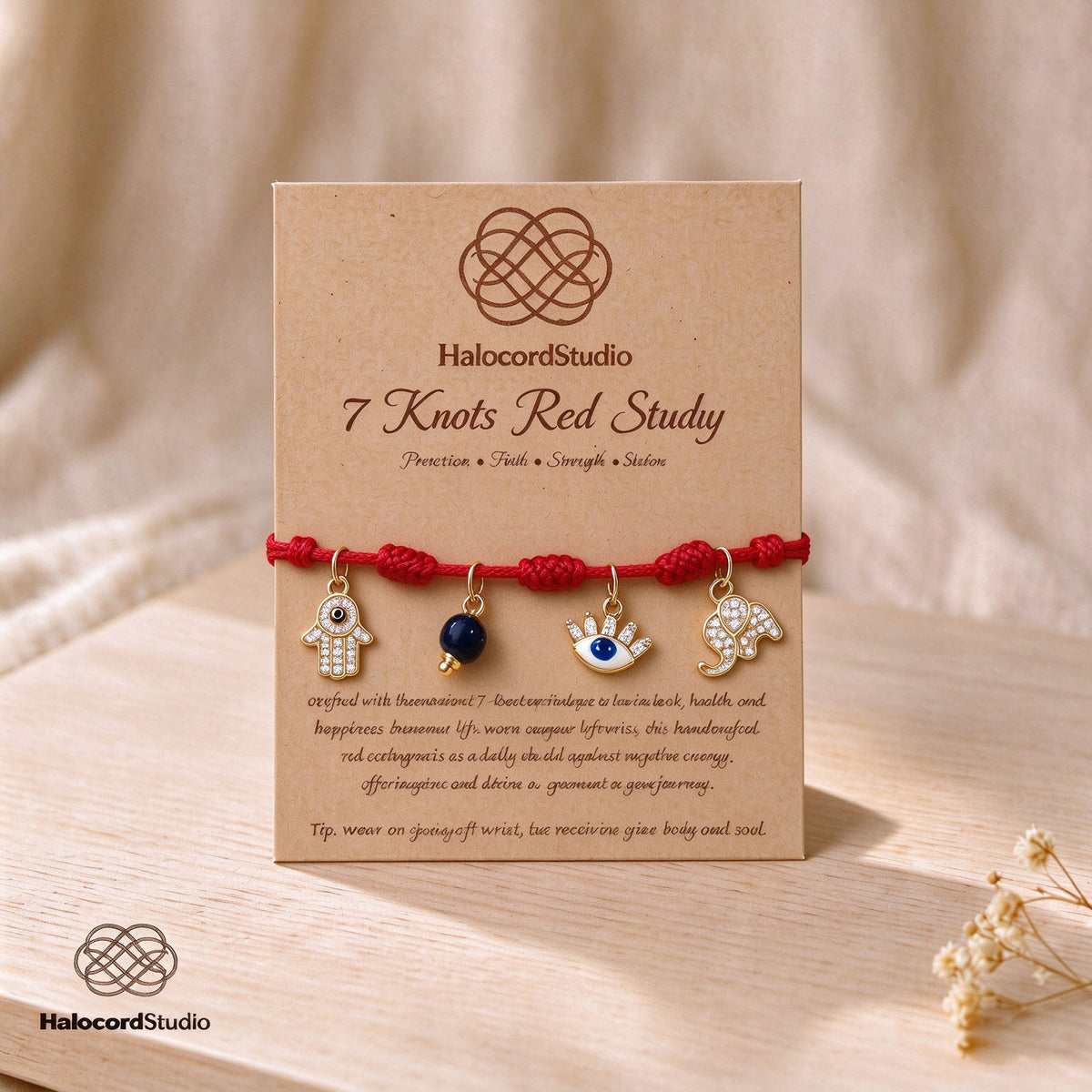 7 Knots Kabbalah Red String Protection Bracelet with 6 Lucky Amulets