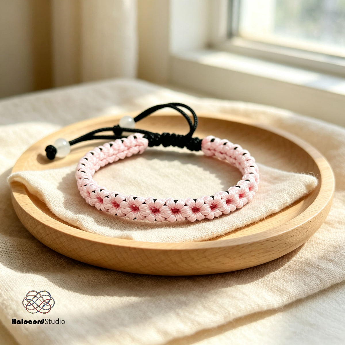 Handwoven Cherry Blossom Bracelet – Minimalist Japandi Boho Style