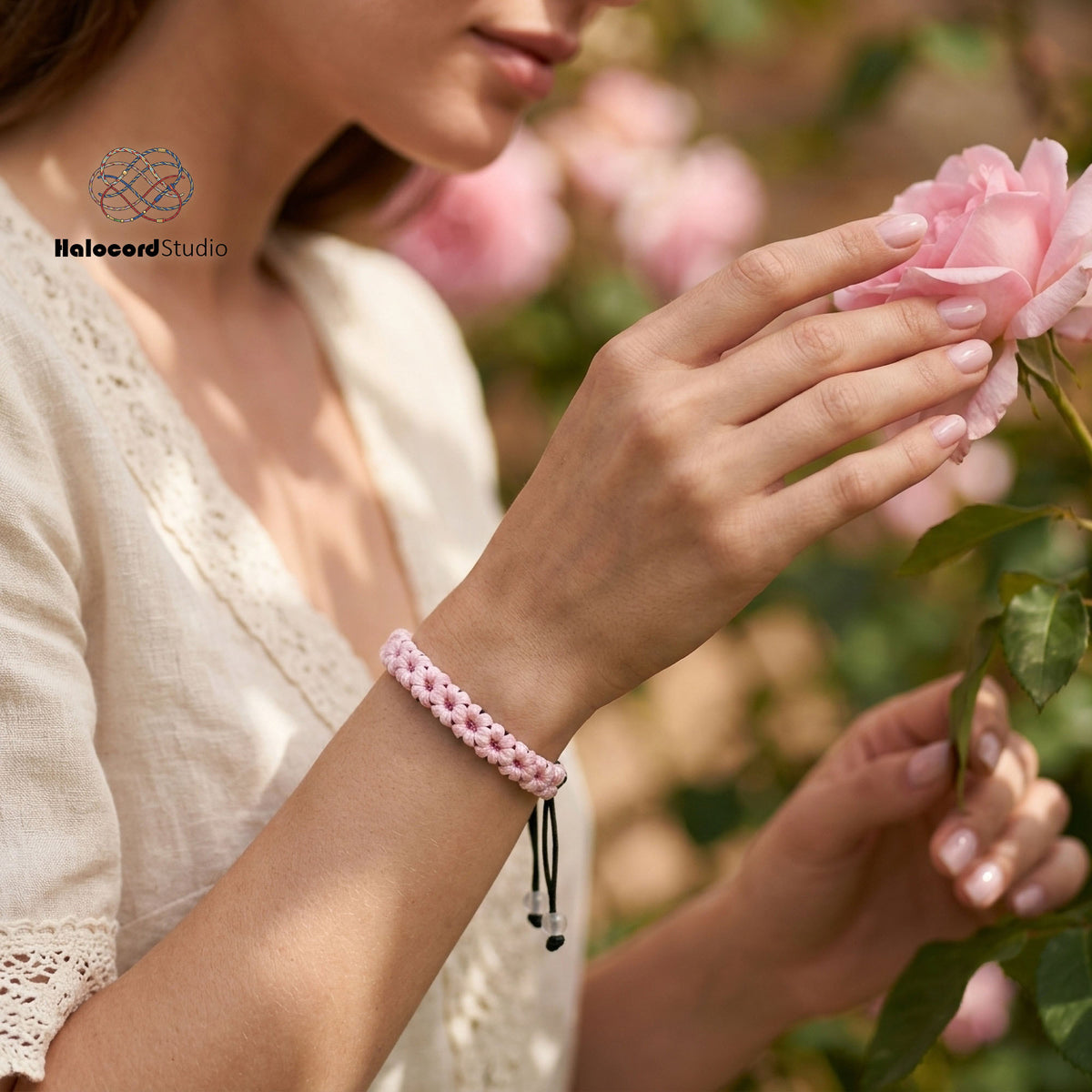 Handwoven Cherry Blossom Bracelet – Minimalist Japandi Boho Style