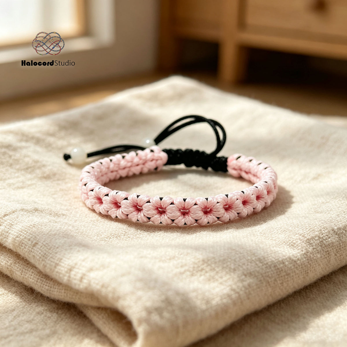 Handwoven Cherry Blossom Bracelet – Minimalist Japandi Boho Style