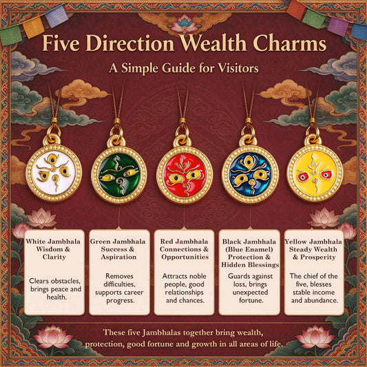 Tibetan Five Direction Wealth Gods Bracelet – Handwoven Cord with Five Jambhala Charms