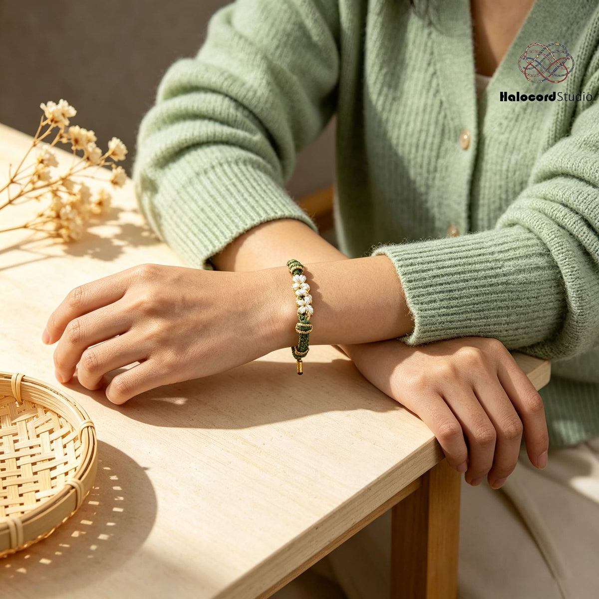 Peach Blossom Knot Bracelet | Handwoven 8-Strand Cord with Removable Charm Rings