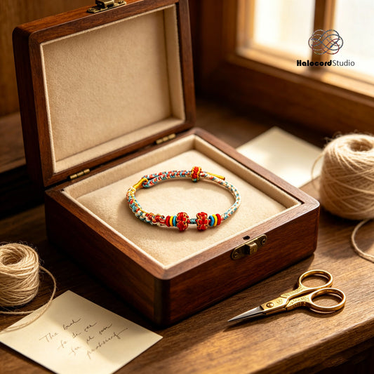 Peach Blossom Knot Bracelet – Two Knots, Ten Blooms | Handwoven Cord with Removable Charm Rings