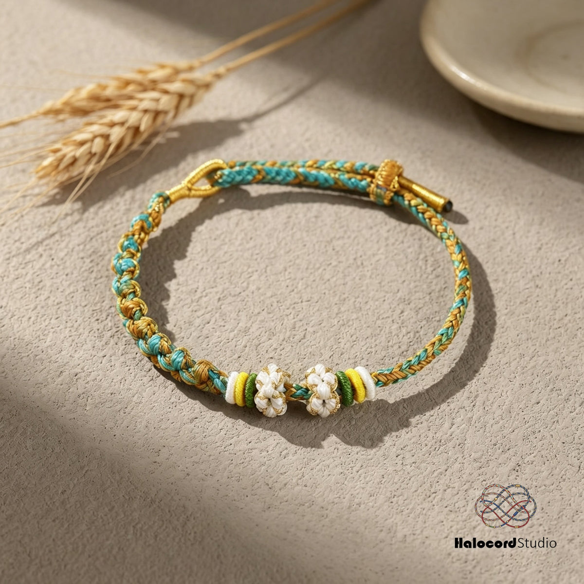 Peach Blossom Knot Bracelet – Two Knots, Ten Blooms | Handwoven Cord with Removable Charm Rings