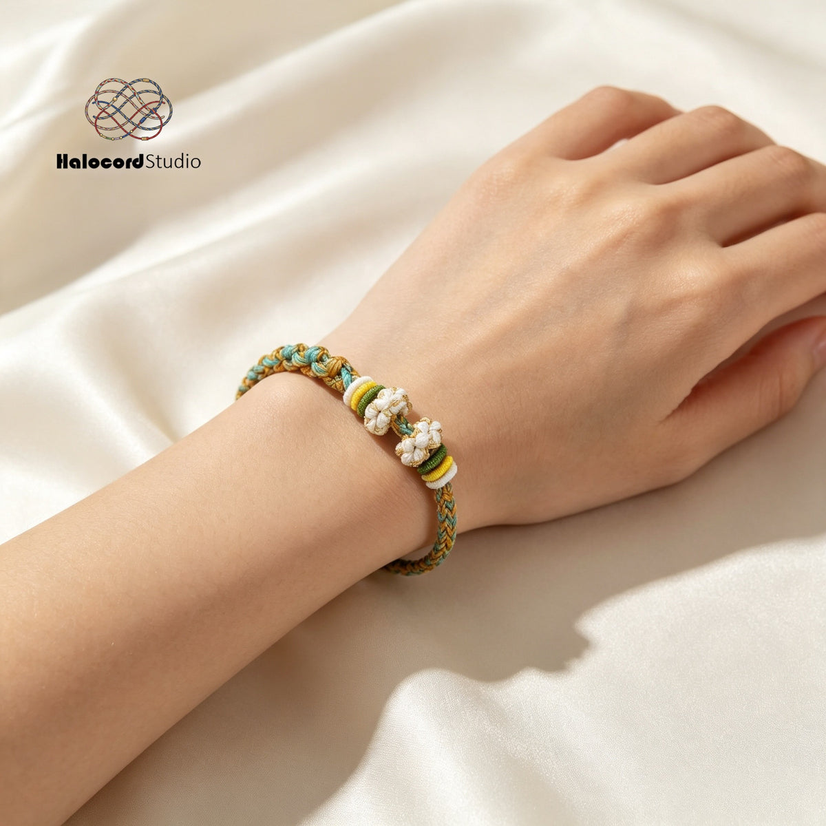 Peach Blossom Knot Bracelet – Two Knots, Ten Blooms | Handwoven Cord with Removable Charm Rings