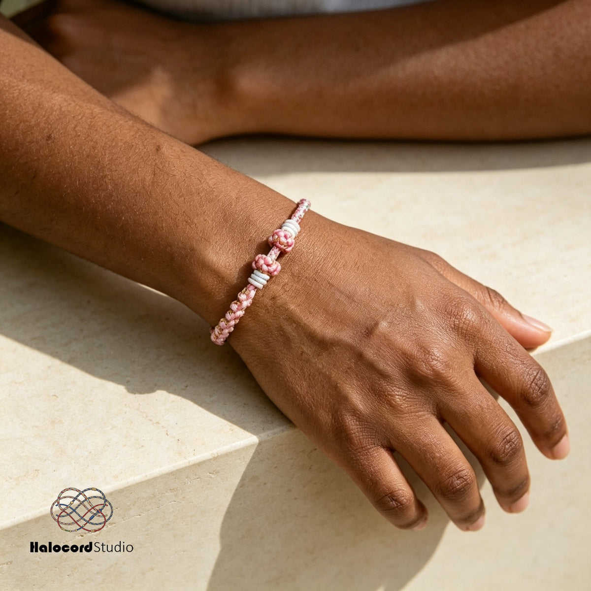 Peach Blossom Knot Bracelet – Two Knots, Ten Blooms | Handwoven Cord with Removable Charm Rings