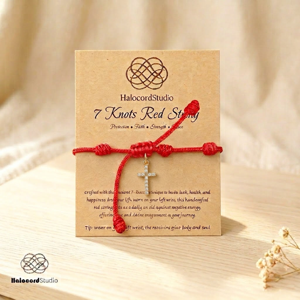 7 Knots Red String Cross Bracelet – Spiritual Protection Gift for Women & Men