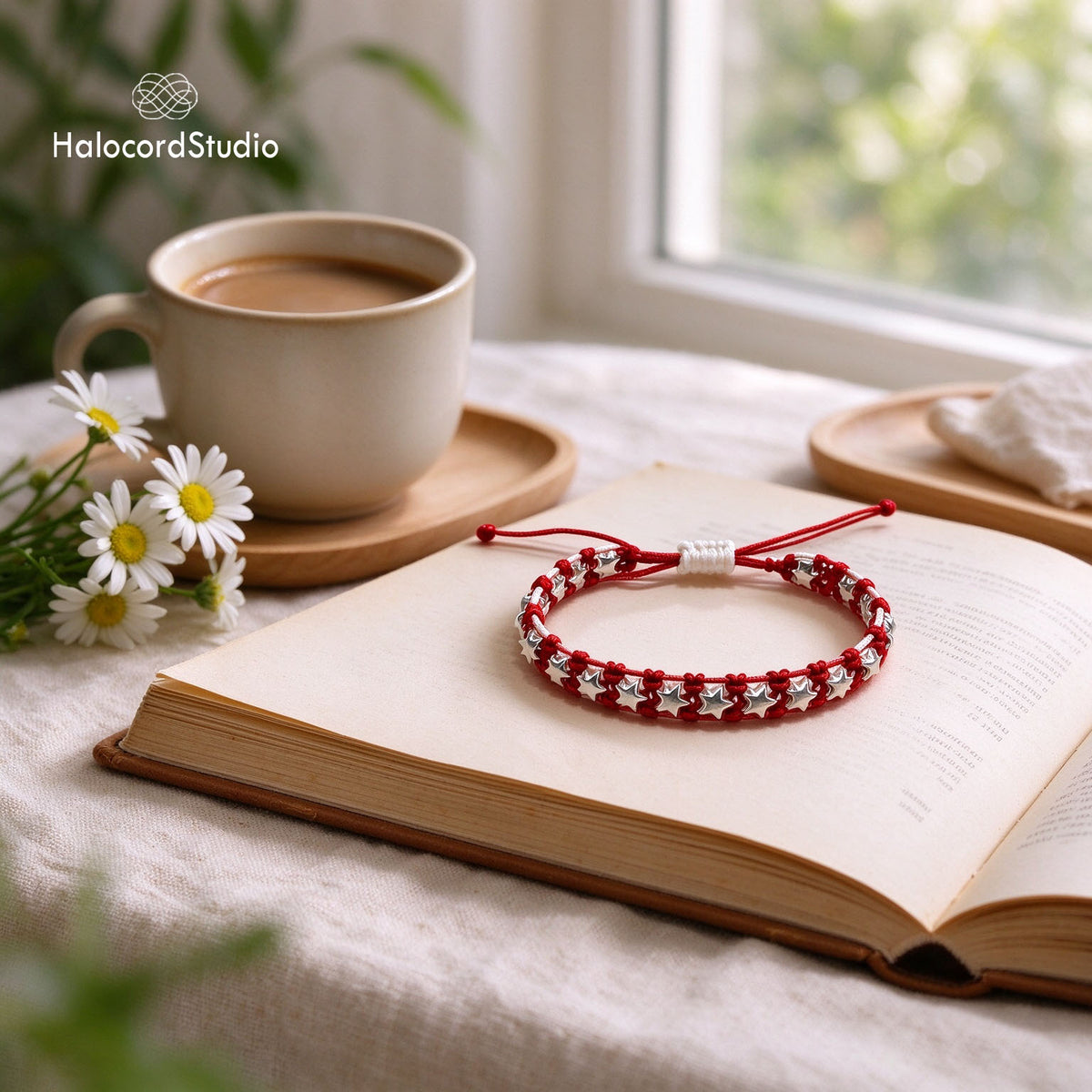 Handmade Woven Star Charm Bracelet – Adjustable Sliding Cord
