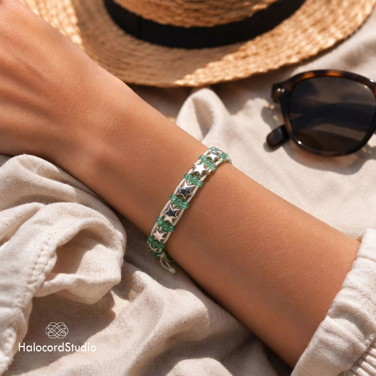 Handmade Woven Star Charm Bracelet – Adjustable Sliding Cord