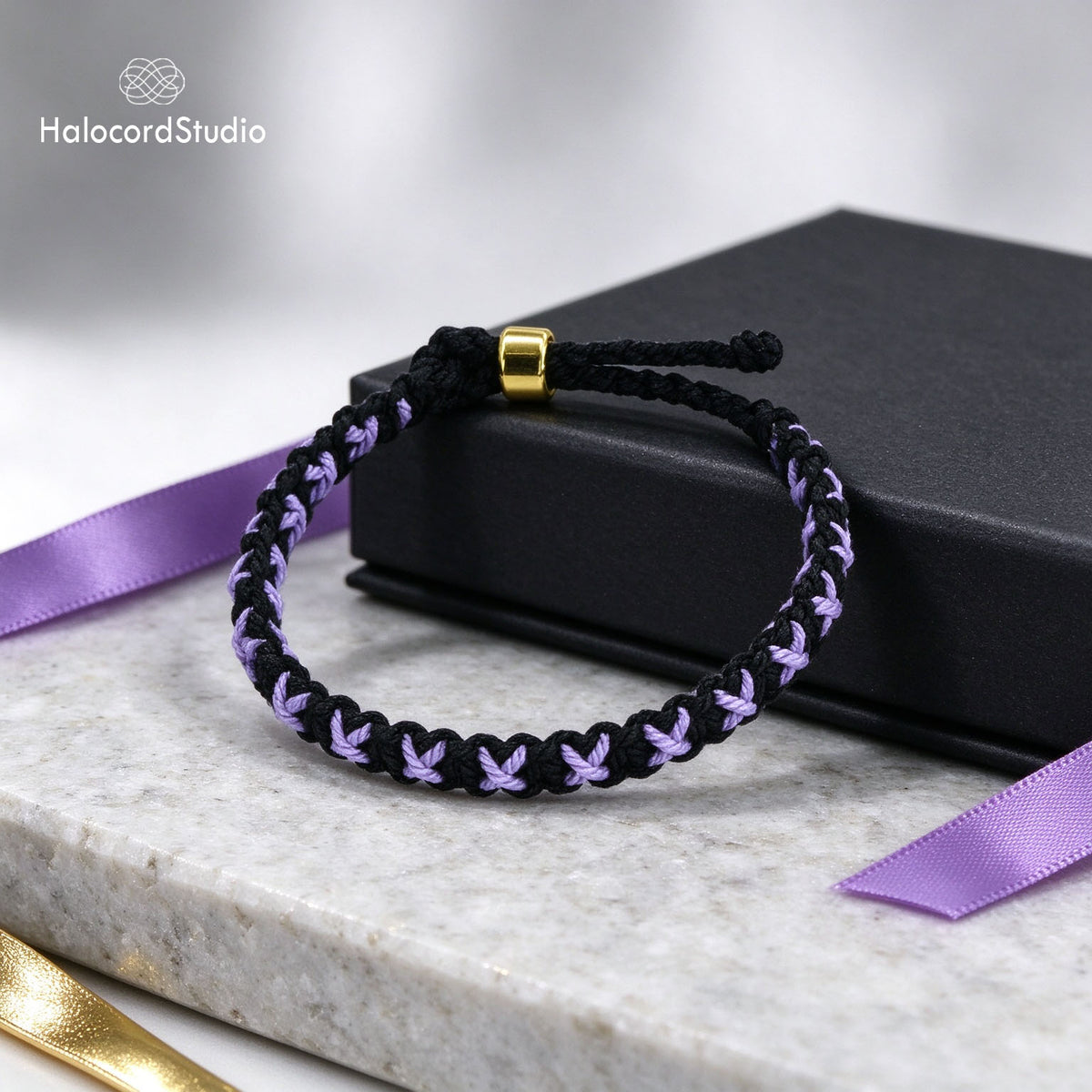 Handmade Woven Cross-Stitch Cord Bracelet – Adjustable Sliding Clasp