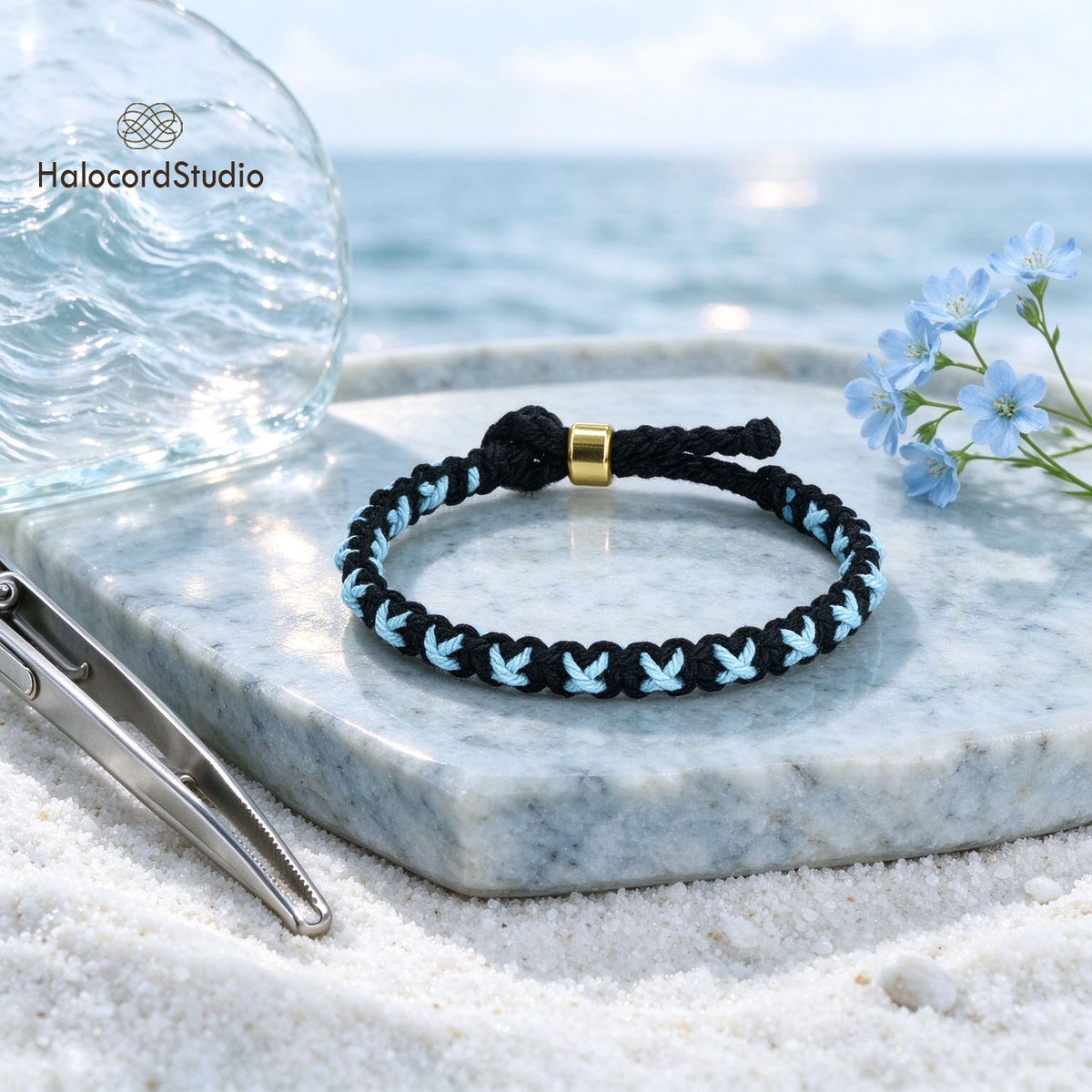 Handmade Woven Cross-Stitch Cord Bracelet – Adjustable Sliding Clasp