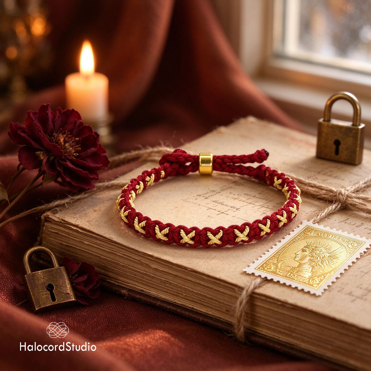 Handmade Woven Cross-Stitch Cord Bracelet – Adjustable Sliding Clasp